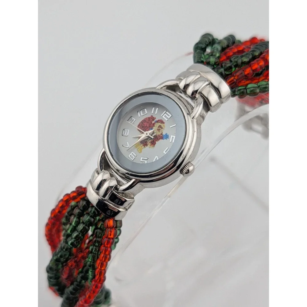 Geneva Santa Claus Beaded Band Watch Women‎ 24mm Case- New Battery